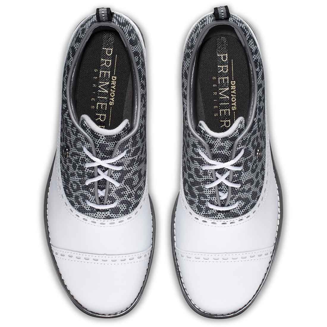 FootJoy Women's Premiere Series Cap Toe Golf Shoes White/Leopard - Image 6