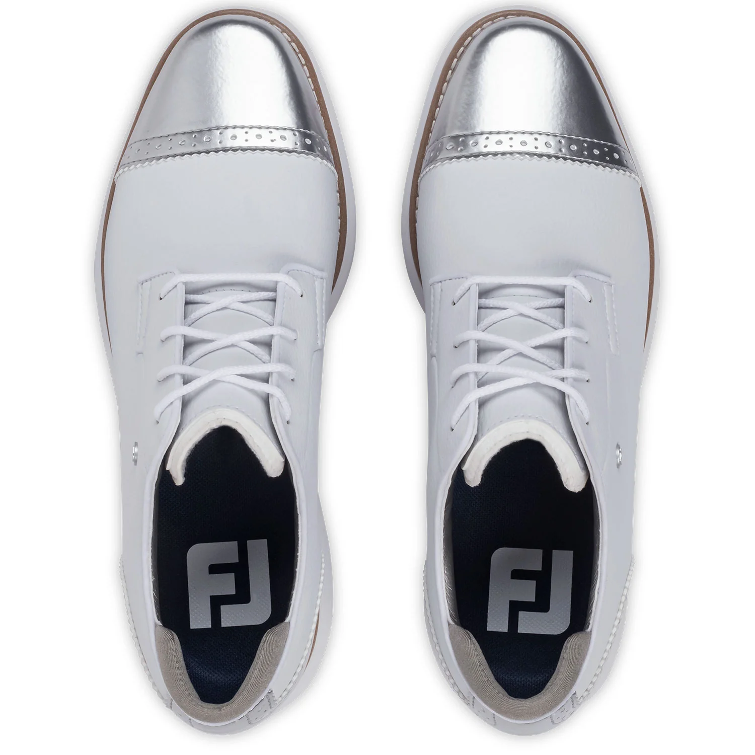 FootJoy Women's FJ Traditions SL Cap Toe Golf Shoes White/Platinum - Image 5