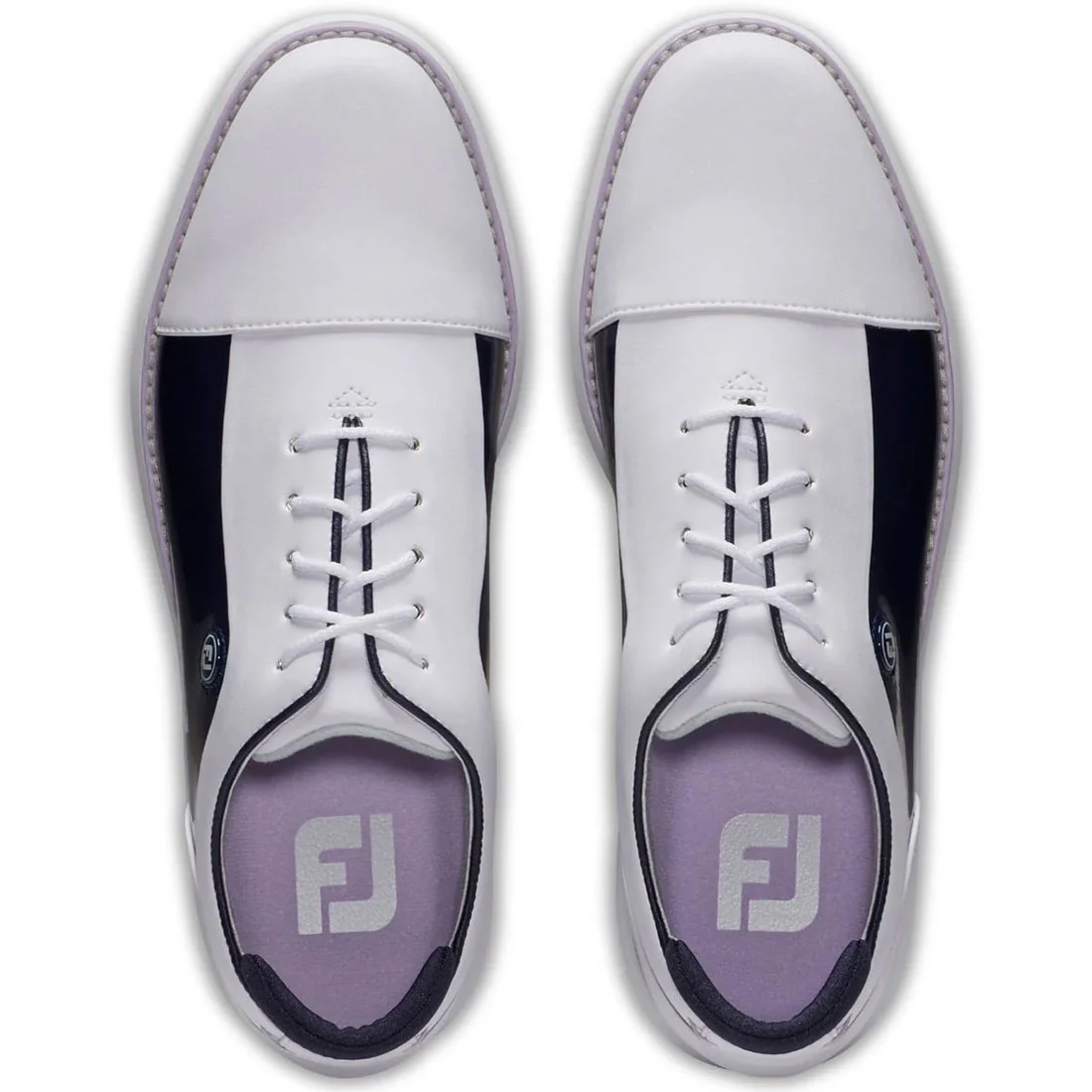 FootJoy Women's Traditions Cap Toe Golf Shoes White/Navy - Image 5