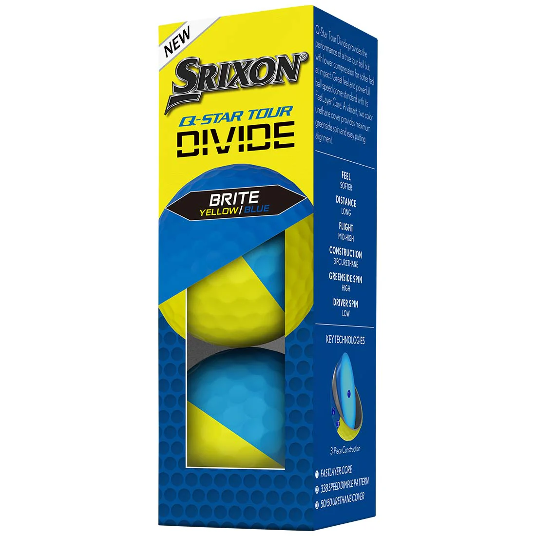 Srixon Q-Star Tour Divide 2 Bright Yellow/Blue Golf Balls - Image 4