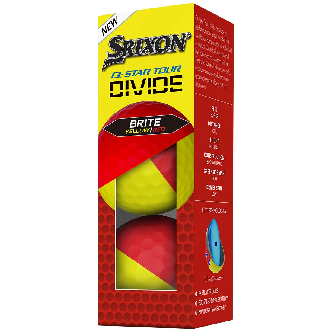 Srixon Q-Star Tour Divide 2 Bright Yellow/Red Golf Balls - Image 4